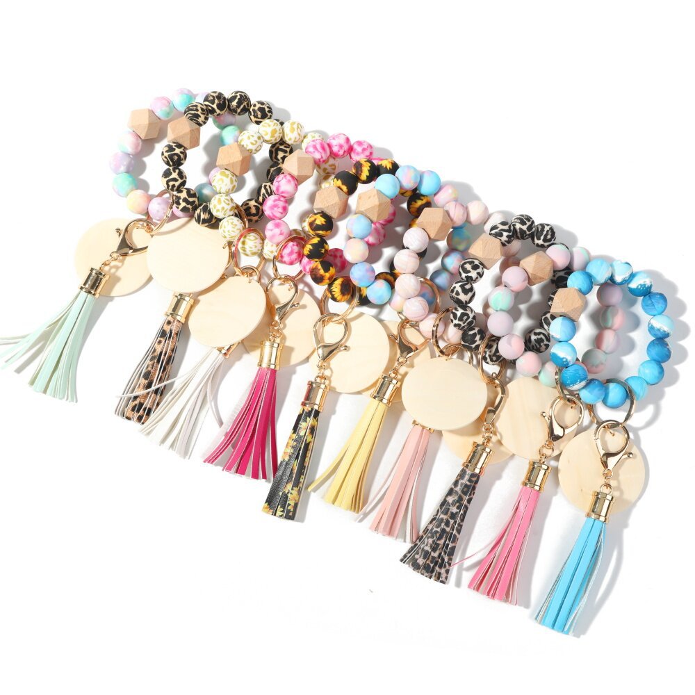 Wholesale Leopard Print Silicone Beads Bracelet Keychain